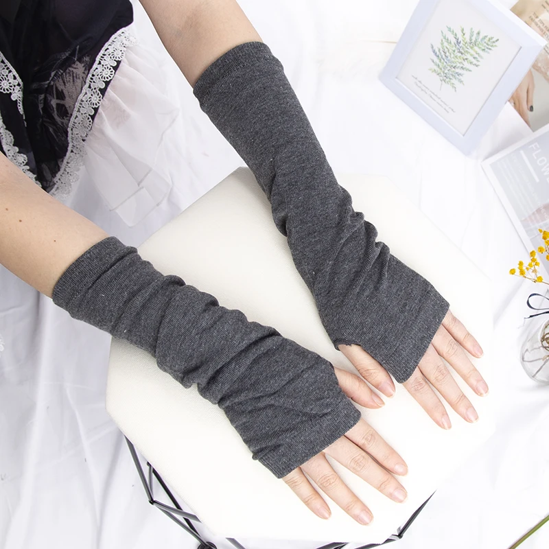 Women Long Fingerless Gloves Autumn and Winter Anime Black Men Striped Elbow Glove Girls Warmer Knitted Arm Punk Gothic Mittens