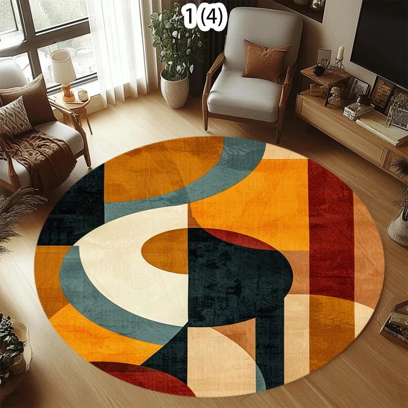 Retro Geometric Round Carpet Boho Vintage Home Decor Living Room Bedroom Floor Decor Mat Soft Non-slip Circle Rug