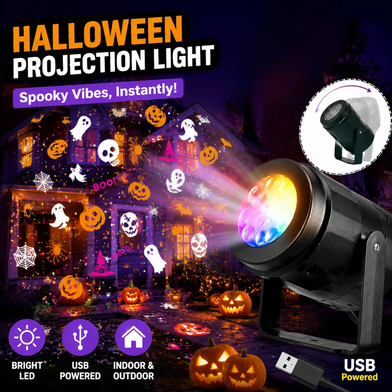 Holiday Projector Light USB Snowflake LED Laser Lamp Halloween Christmas Party Outdoor Indoor Decor Atmosphere Light