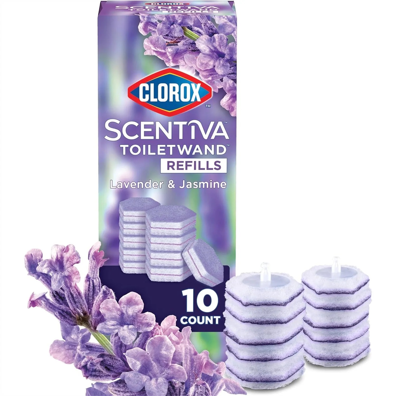 Disposable Toilet Cleaning Refills with Lavender and Jasmine Scent, 10 Count for ToiletWand, Removes Hard Water and Lime Stains