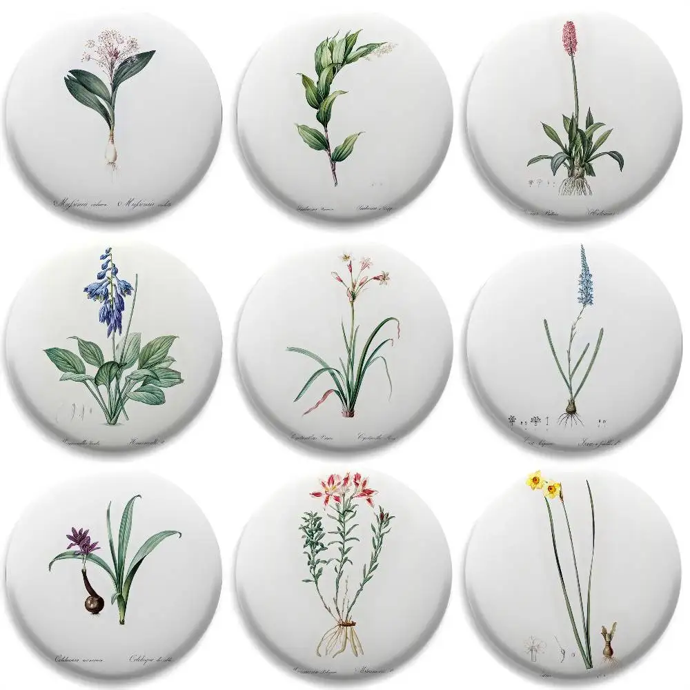 

Plants Wildflower Weed Art Badges Round Exquisite Badge Brooches Creative Pins For Clothes Hat Backpack Gift Accessories