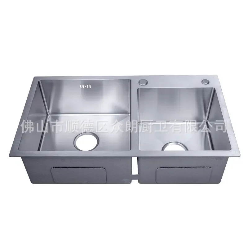 304 Stainless Steel Double Bowl Kitchen Sink Handmade Thickened Basin for Vegetable Washing Side Table Prep Area 7843T2