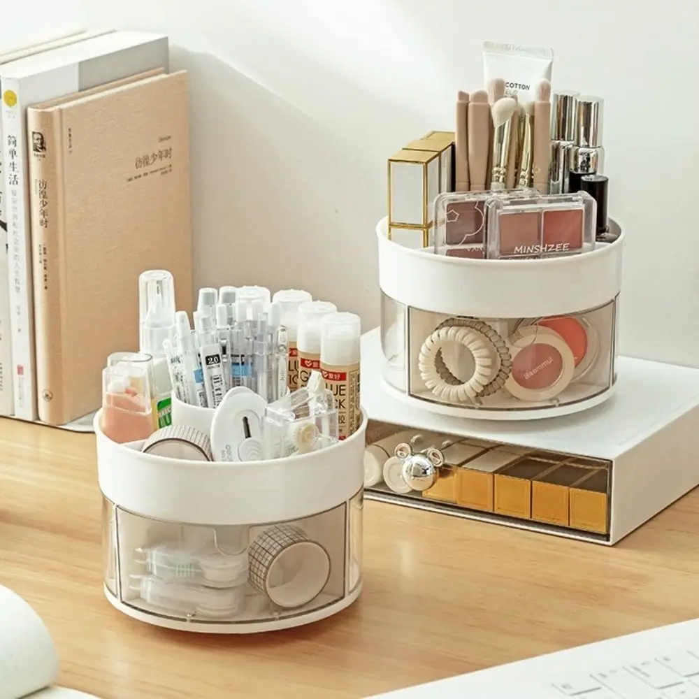 صندوق تخزين 360 °   حامل قلم دوار قرطاسية مقاوم للغبار حامل فرشاة للمكياج مقاوم للماء ذو سعة كبيرة منظم قلم رصاص