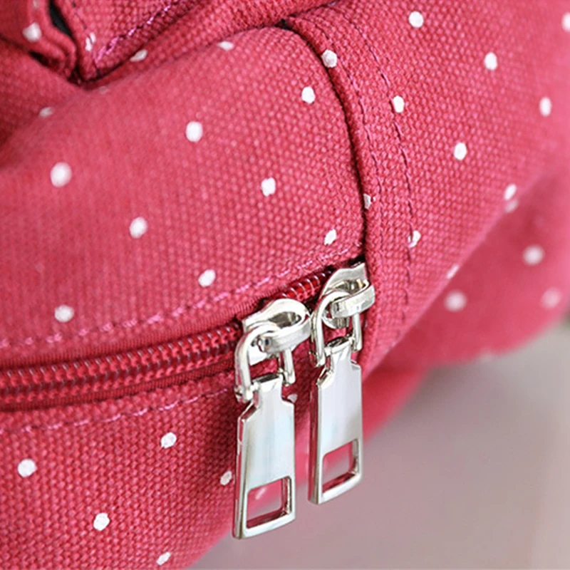 Mehrfach-Taschen-Schultertasche mit Polka Dots, Damen-Canvas-Tragetasche, Koreanische Lässige Süße Niedliche Pendler-Einkaufs-Reisetasche – Detail 16