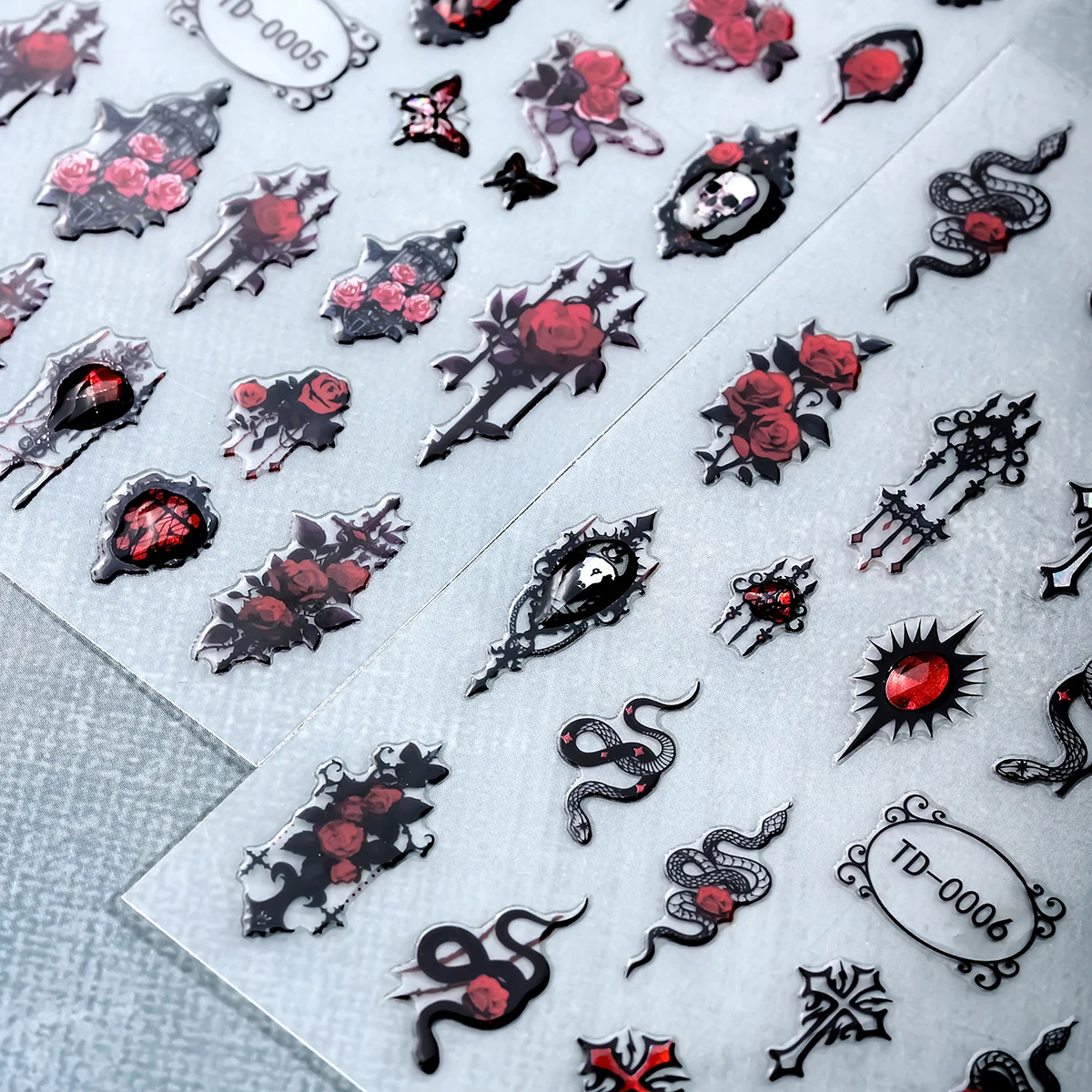 2 قطعة أسود أحمر القوطية هالوين مسمار ملصقات ثلاثية الأبعاد الجمجمة ارتفع الأفعى الصليب مسمار الشارات لمهرجان مسمار ديكور ذاتية اللصق المنزلق