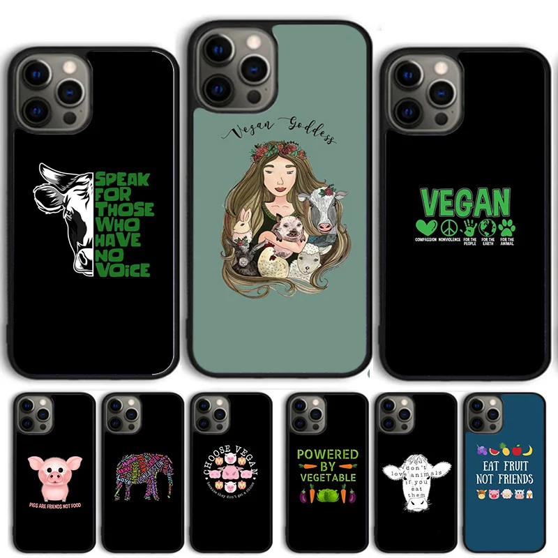 Vegetarian Quotes VEGAN LOVE VEGGIE Phone Case Cover For iPhone 15 16 14 13 11 12 Pro Max mini XS Max XR Plus Back Coque