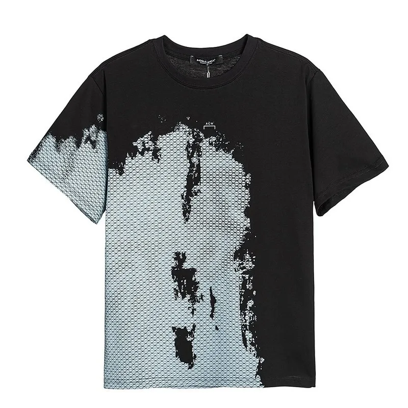 High Street ACW Trendy Oversized Couple Short Sleeve T Shirt Splatter Paint Brushed Logo Print Unisex Top
