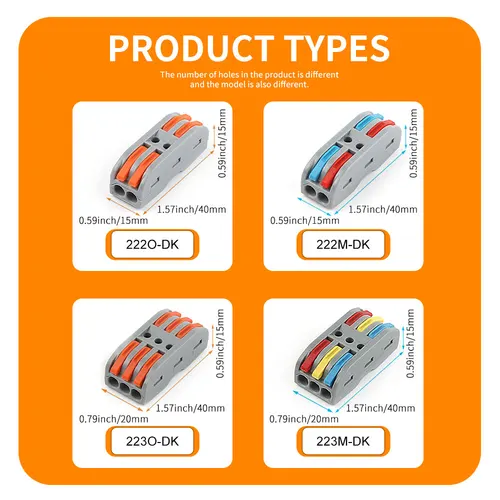 Imagen 2 del producto Mini conectores de Cable de cableado rápido, conector Universal de conductores de empuje con bloque de terminales de palanca para Cable 28-12 AWG, 10/50 Uds.