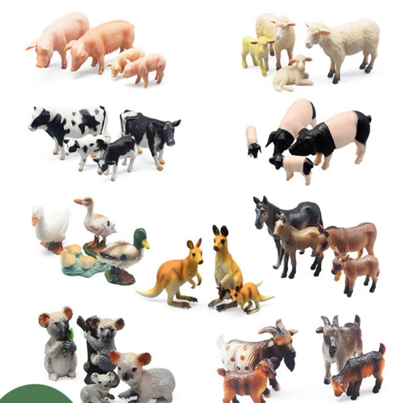 PVC Simulation Animals Steed Foal Cow Chicken Duck Pig Sheep Kangaroo Horse Set Model 4pc/lot