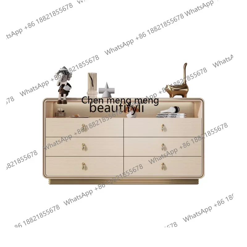 new  Italian Light Luxury Chest of Six Drawers Modern Minimalist Bedroom Solid Wood Chest of Drawers TV Cabinet Induction Lamp s