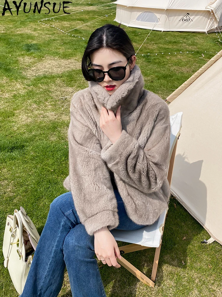 AYUNSUE Luxury Whole Mink Fur Jacket Woman Natural Min Fur Jacket for Woman Clothes High Quality New in Outerwears Кофта С Мехом