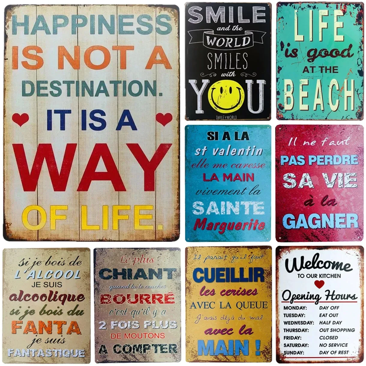 

Metal Tin Signs Smile With World Wall Decoration Plaque Vintage Art Poster Iron Painting for Man Cave Home Cafe Garden Club Bar