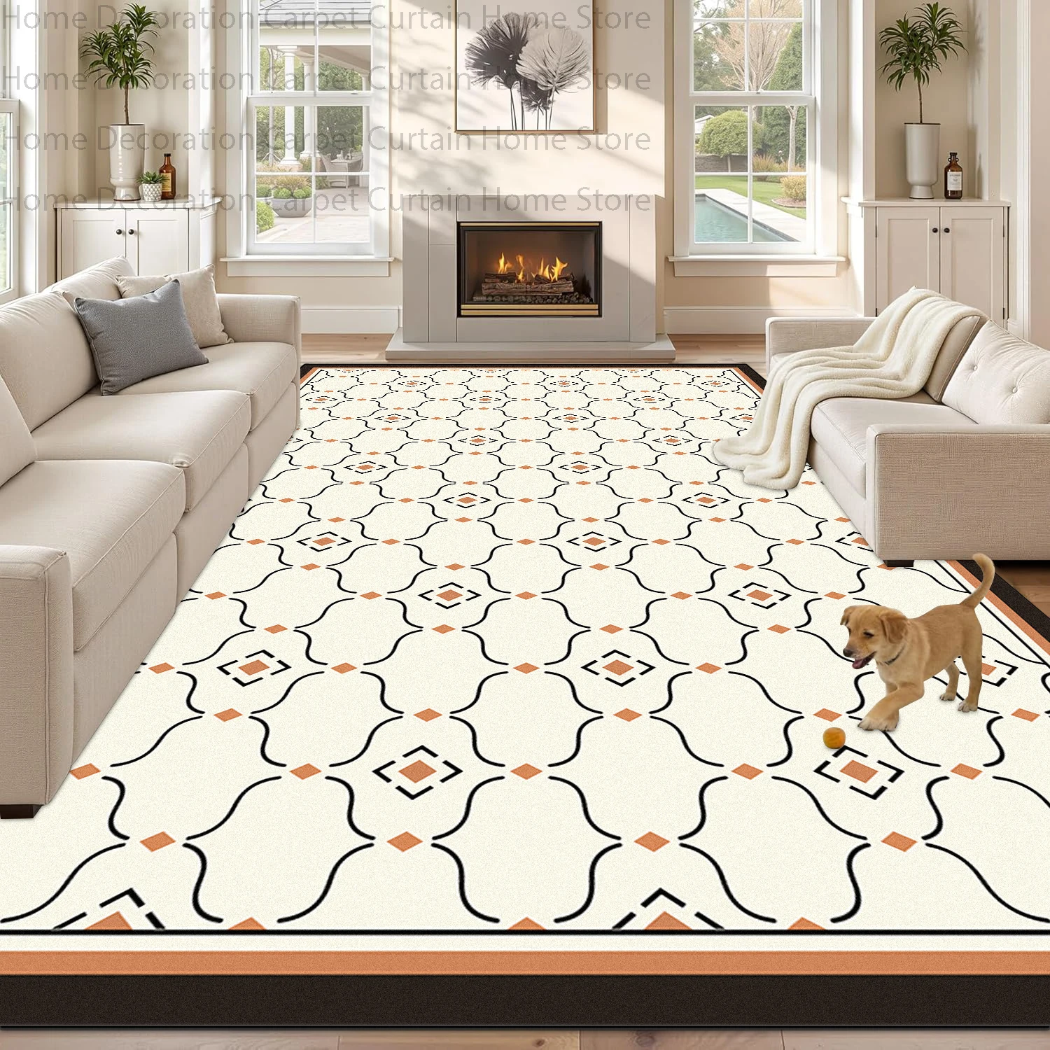 Retro European Tile Geometric Large Size Carpet for Living Room Vintage Home Decor Rug Non-slip Washable Soft Bedroom Floor Mats
