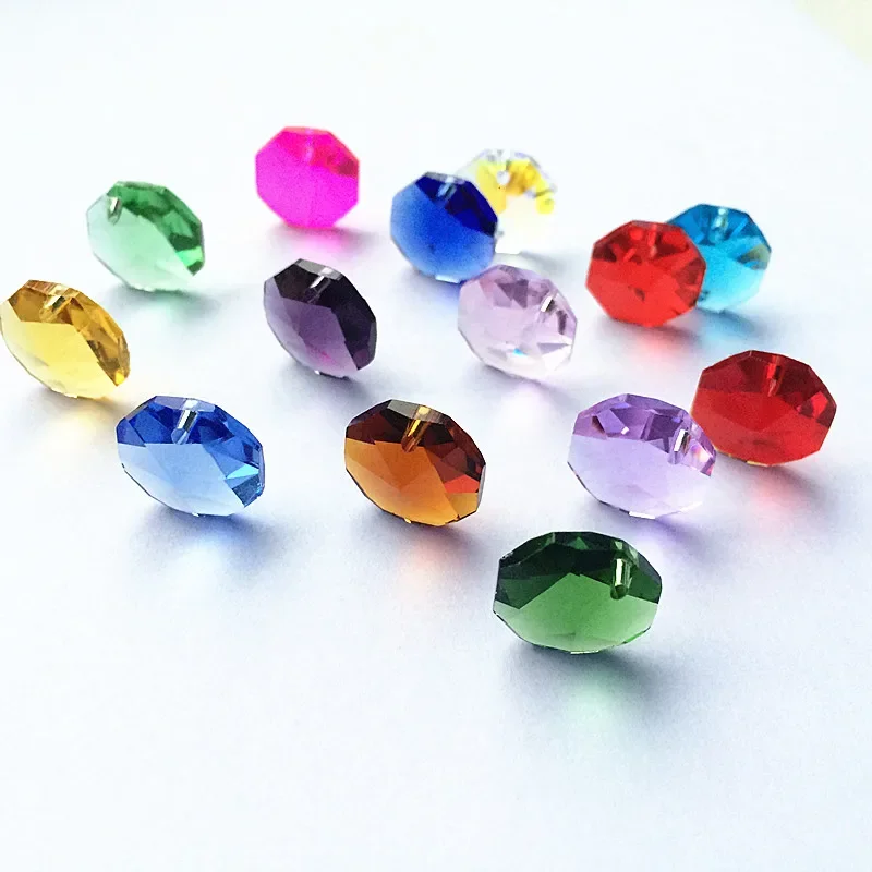 100 Uds., 14mm, 1 agujero, cuentas octogonales de cristal coloridas, prismas, cortina de cuentas sueltas de vidrio, joyería DIY, decoración de boda