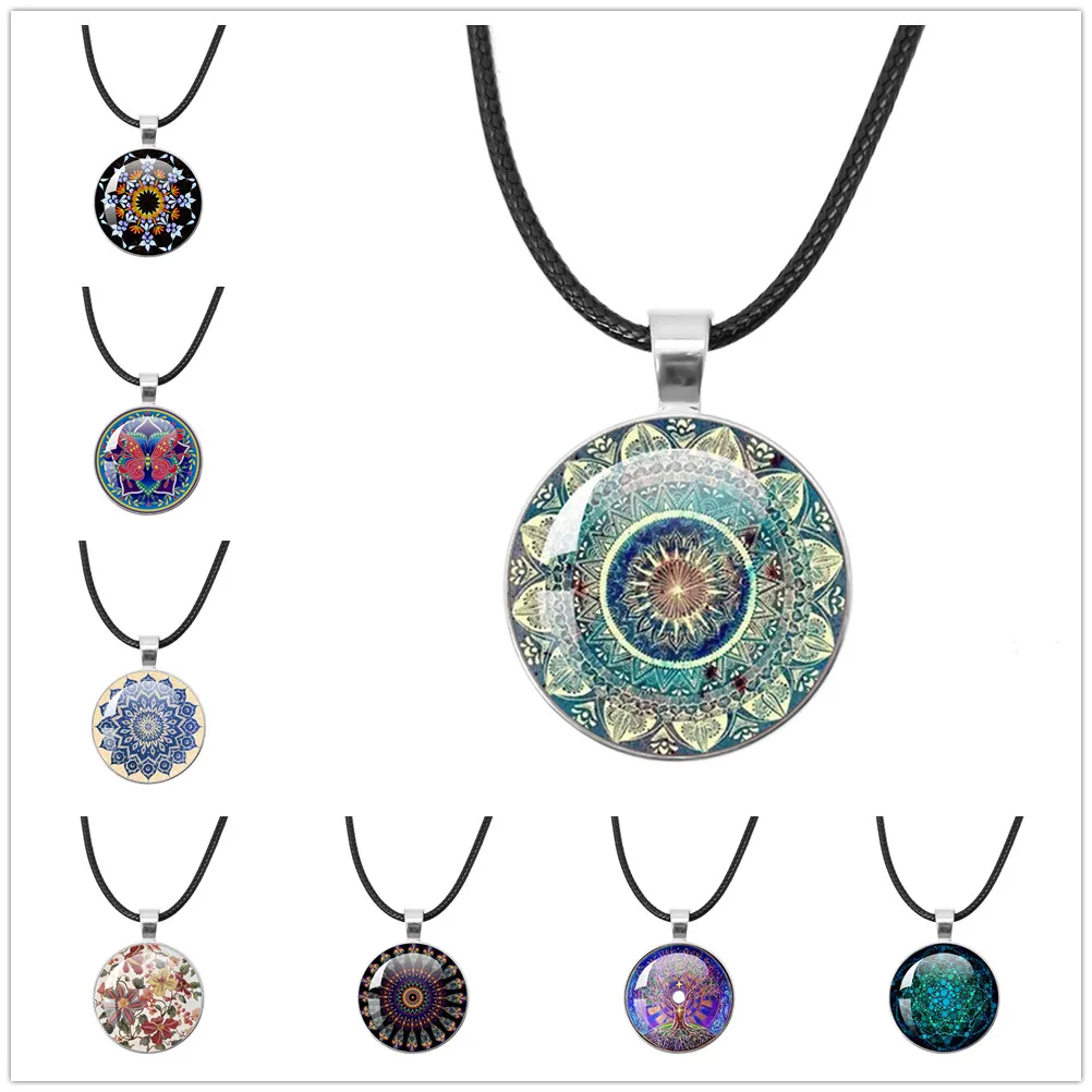 Beautiful Mandala Tree of Life Rope Chain Glass Pendant Necklaces for Women Yoga Mandala Necklaces Gift Charm Women Jewelry