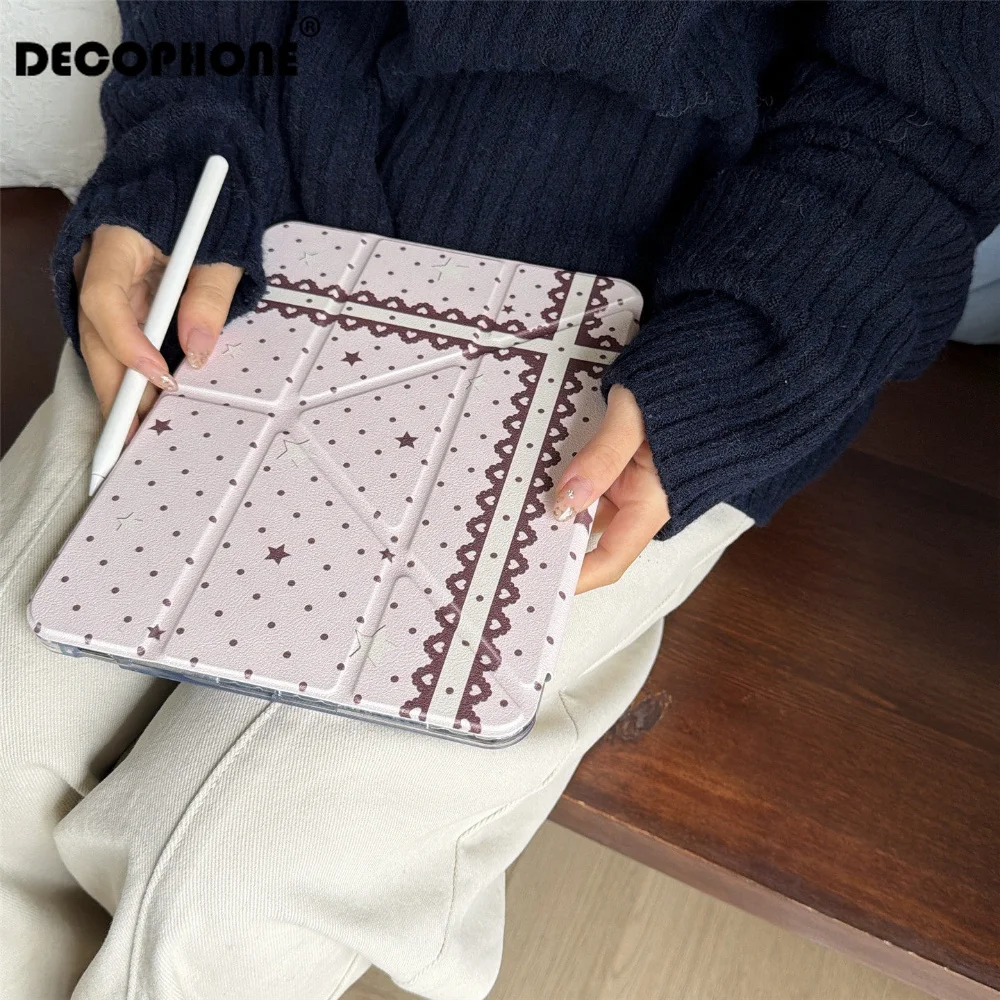 Korean Ins Pink Lace Polka Dot Star Cover For iPad Pro 11 13 M2 M4 M3 10.2 5/6th 7/8/9/10/11th Mini 6 7 Air 3 4 5 6 Stand Cover
