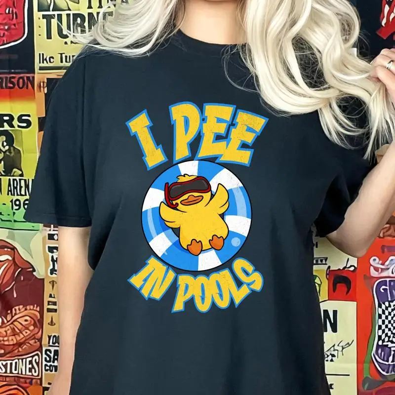 

Funny Pool T Shirt I Pee in Pools Duck Party Summer Humor Quirky Hilarious Swimming Novelty Cute