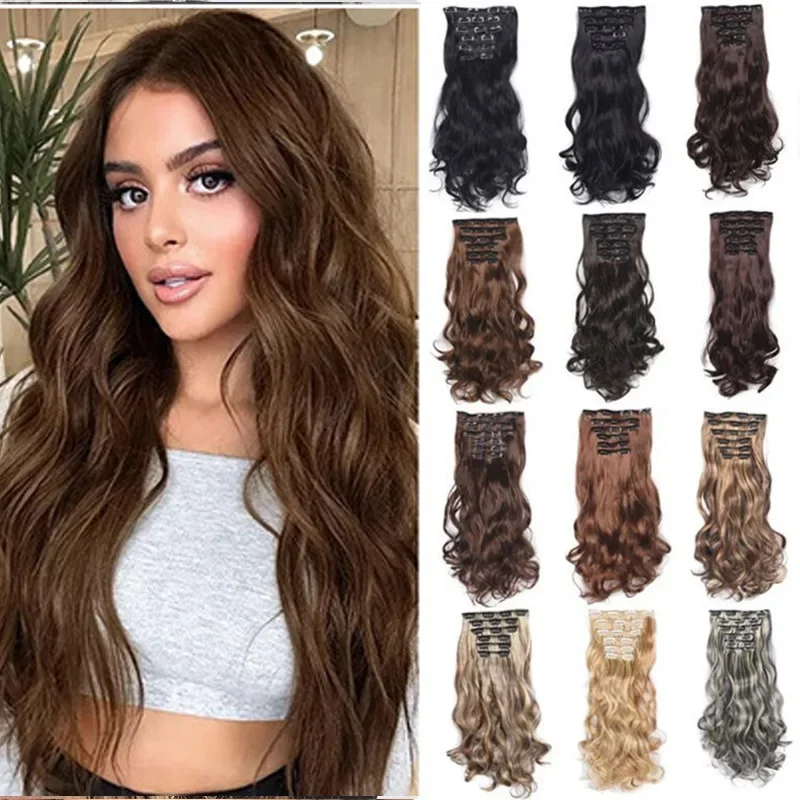 

2025 Wig Female Big Wave Hair Extension BB Clip Hairpin Six-piece Set Clip Hair Chemical Fiber Hair Extension Wig Piece