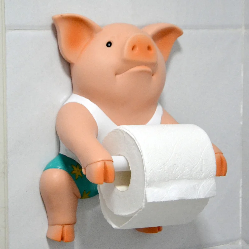 

Creative Pig Tissue Holder Wall Hanging Toilet Decoration Cartoon Living Room and Bathroom Kitchen Chart Drum Punch-Free