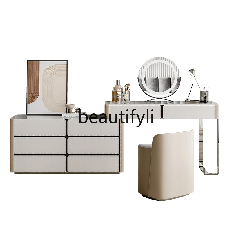 

Premium storage cabinet light luxury premium bedside cabinet chest integrated solid wood rock slab dresser master bedroom