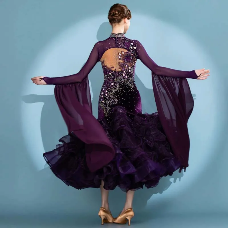 Advanced Ballroom Competition Dance Dresses Adult Elegant Purple Shiny Waltz Dance Skirt Women Standard Ballroom Dancing Wear