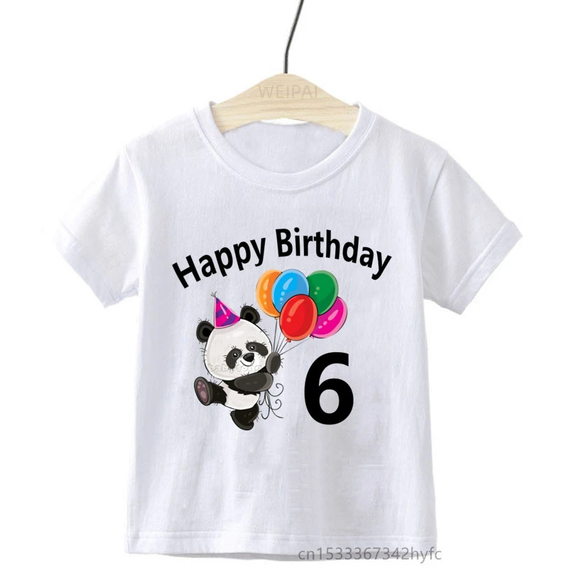 Kids Panda Number 4 5 6 7 Birthday Cartoon T-shirt Boys Girls Funny Birthday Gift T-shirt Custom Name