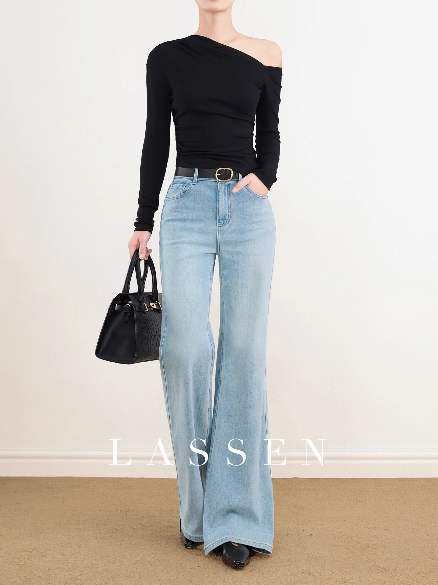 

Lassen Supermodel Micro Flared Jeans Soft Drapey High Waist Cotton Blend Four Way Stretch Bootcut Pants Commute Sle
