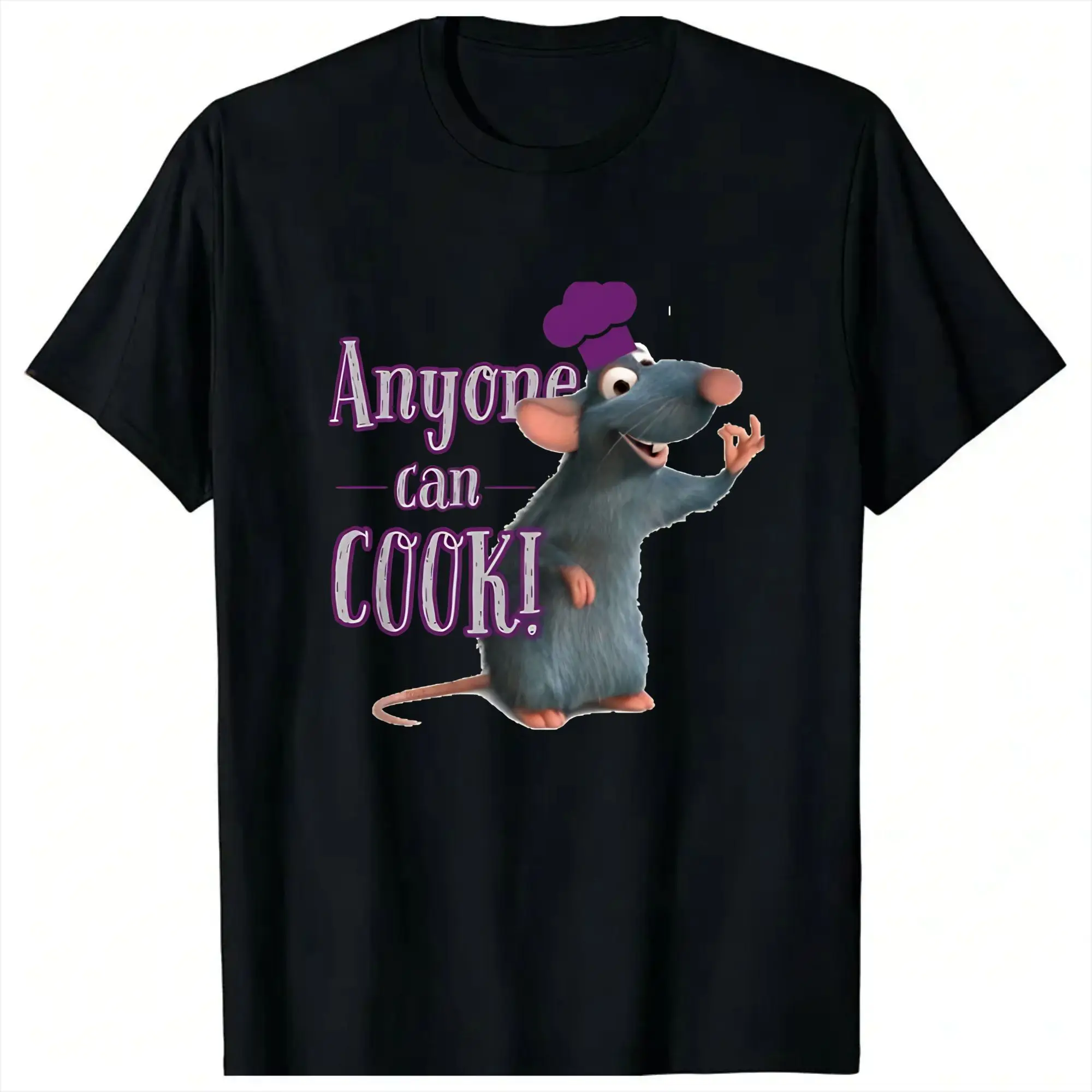 Vintage Anyone can cook! Ratatouille T-Shirts Men Round Neck 100% Cotton T Shirts  Short Sleeve Tees Birthday Present Clothes