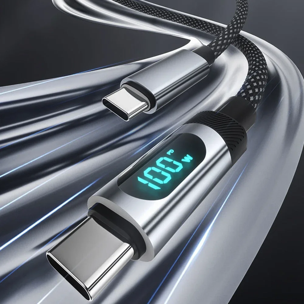 6A 100W Fast Charging Cable USB A C To Type C Nylon Data Cord For Xiaomi Redmi Samsung With Led Digital Display Cable