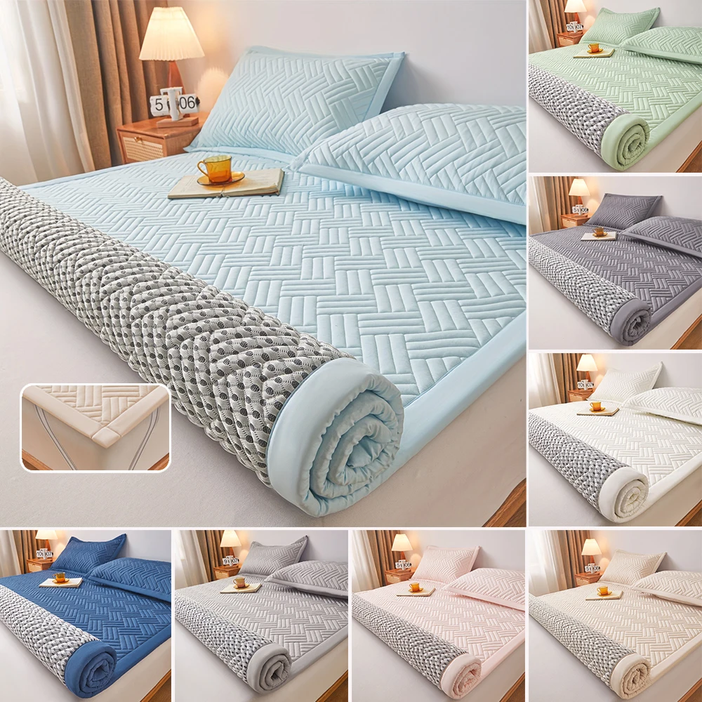

1PC Soft Thick Mattresses Pad Washed Cotton Bed Protector Mattresses Toppers Suitable for All-Season with Elastic Corner Straps