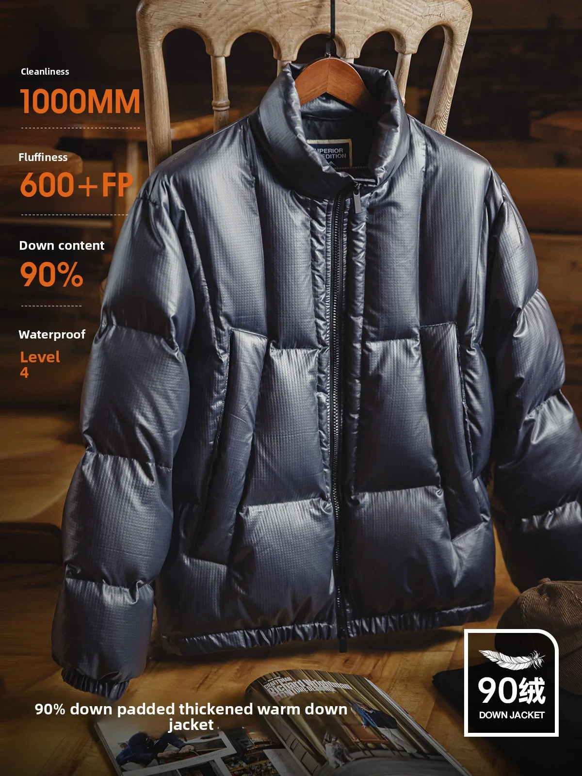 

Maden Men's Puffer Jaet White Du down Quilted id Pattern Warm Stand Collar Bread Sle Coat American Casual Sle Autum...