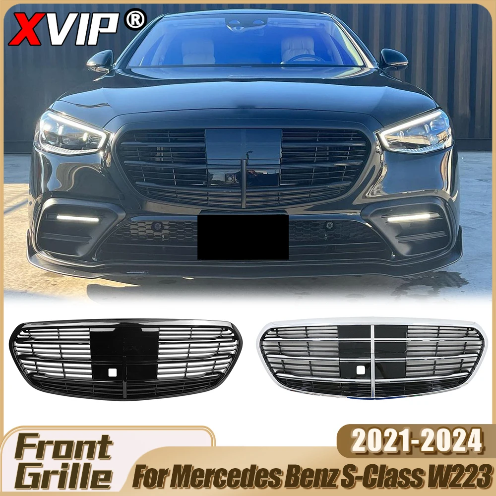 

XVIP Glossy Black AMG Style Bumper Grille For Mercedes Benz S-Class W223 S450 S500 S580 2021-24 Maybach Style Upper Grille Mesh