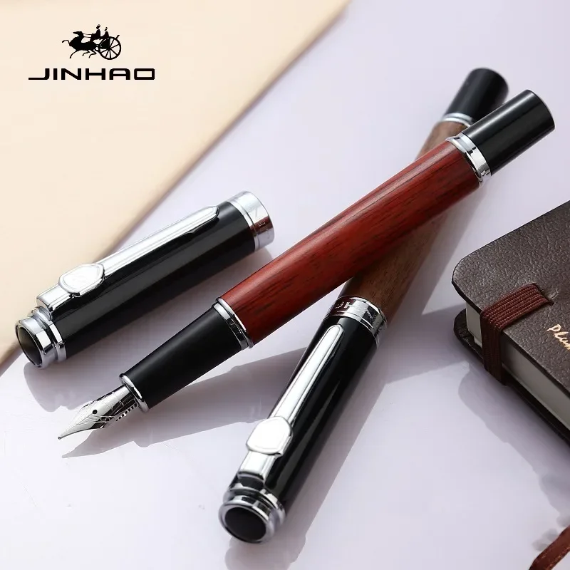 

Jinhao 8802 деревянная перьевая ручка, роскошная элегантная чернильная ручка EF/F/M перо, каллиграфические ручки, офисные и школьные письменные принадлежности, канцелярские принадлежности