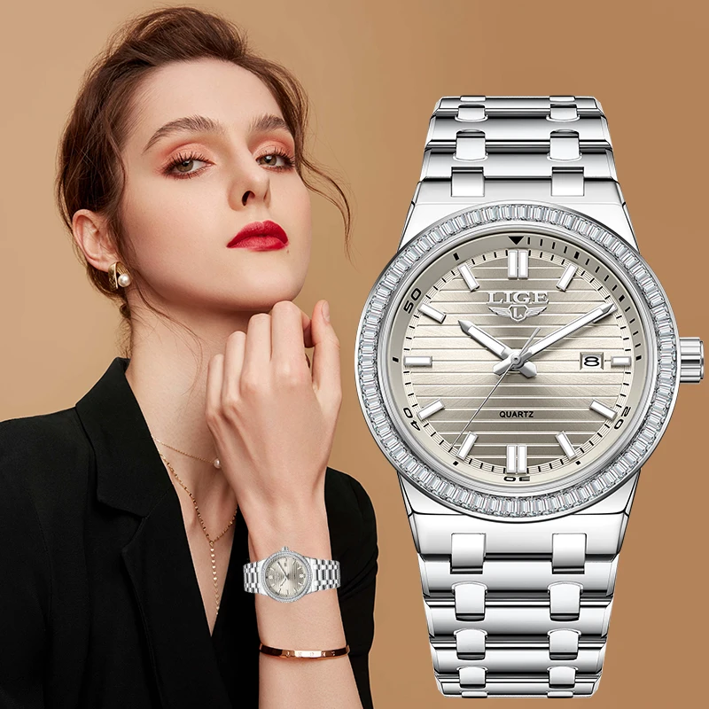 LIGE Classic Luxury Woman Watch Fashion Elegant Casual Ladies Clock Luminous Calendar Waterproof Quartz Women's Wristwatch New
