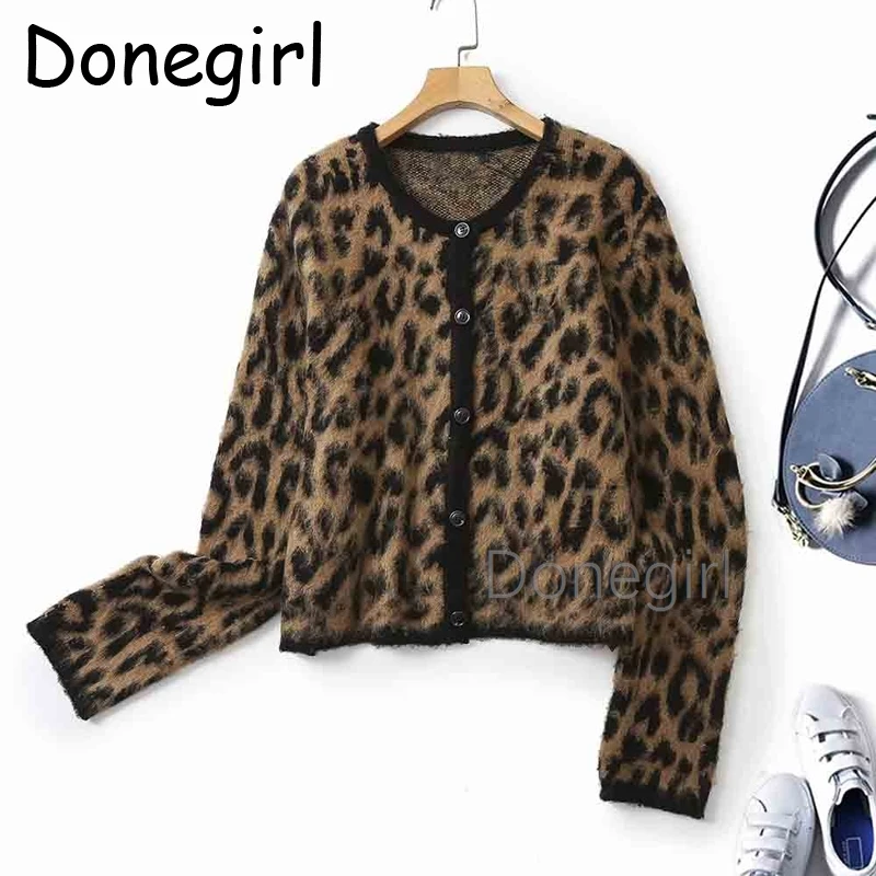 Donegirl Women Autumn Fashion Lazy Style Short Knitted Cardigan Chic Crew Neck Buttons All-match Casual Long-sleeved Top Mujer