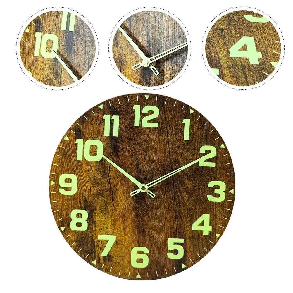 Glow In The Dark Wall Clock Decorative For Living Room Wall Decor For Bedroom Mute Round Wood Retro Style Pointer