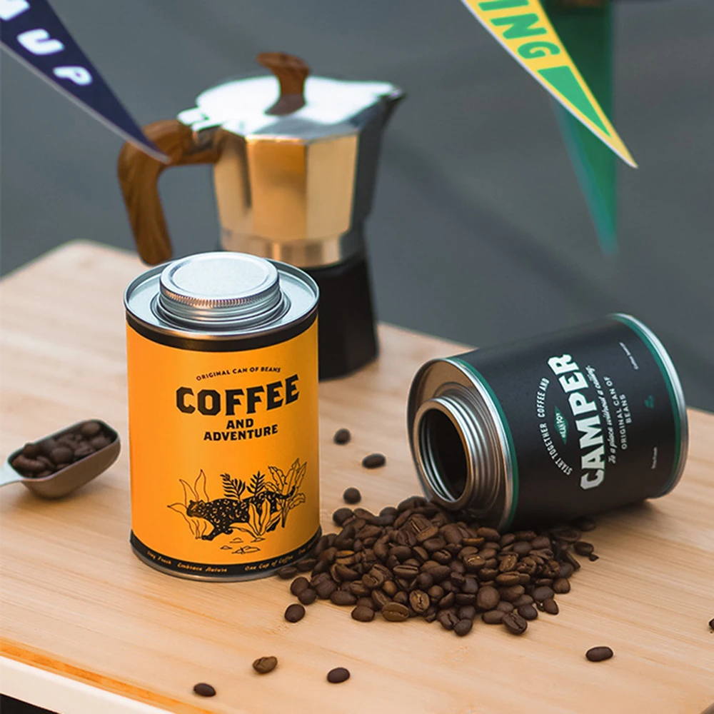 Portable Coffee Bean Sealed Jar Camping Tin Box 150g/200g Storage Jar Large Food Grade Fresh-keeping Breathable Iron Jar