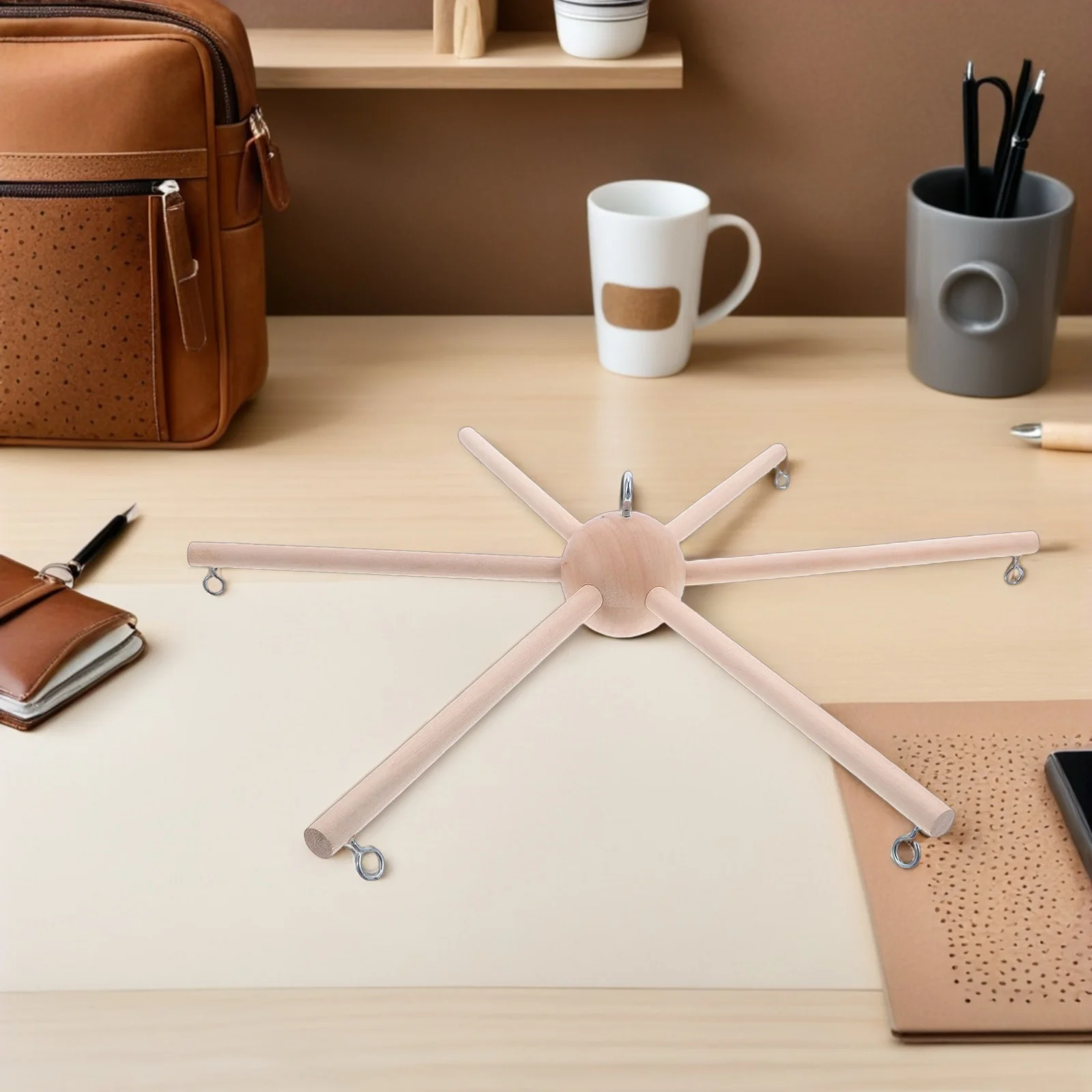 1セット木製装飾スタンド丸型球形ベース、ベビーモバイルフレーム吊り下げ用DIY組み立て保育園モバイルハンガーキット