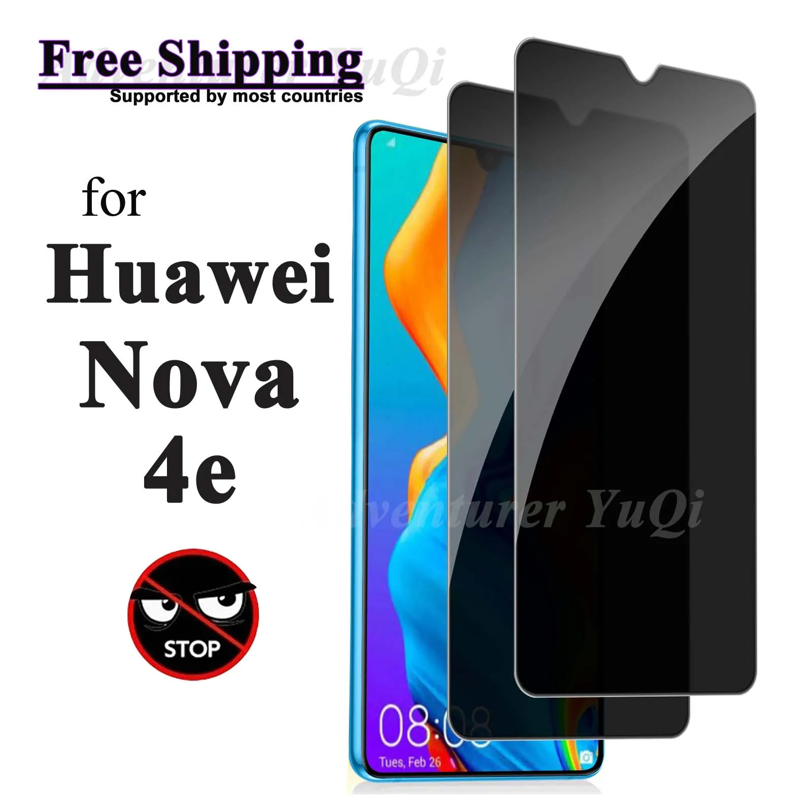 

2-4 pcs Anti Spy Screen Protector For Huawei Nova 4e, Tempered Glass Privacy Anti Peep Scratch 9H Case Friendly High Aluminum