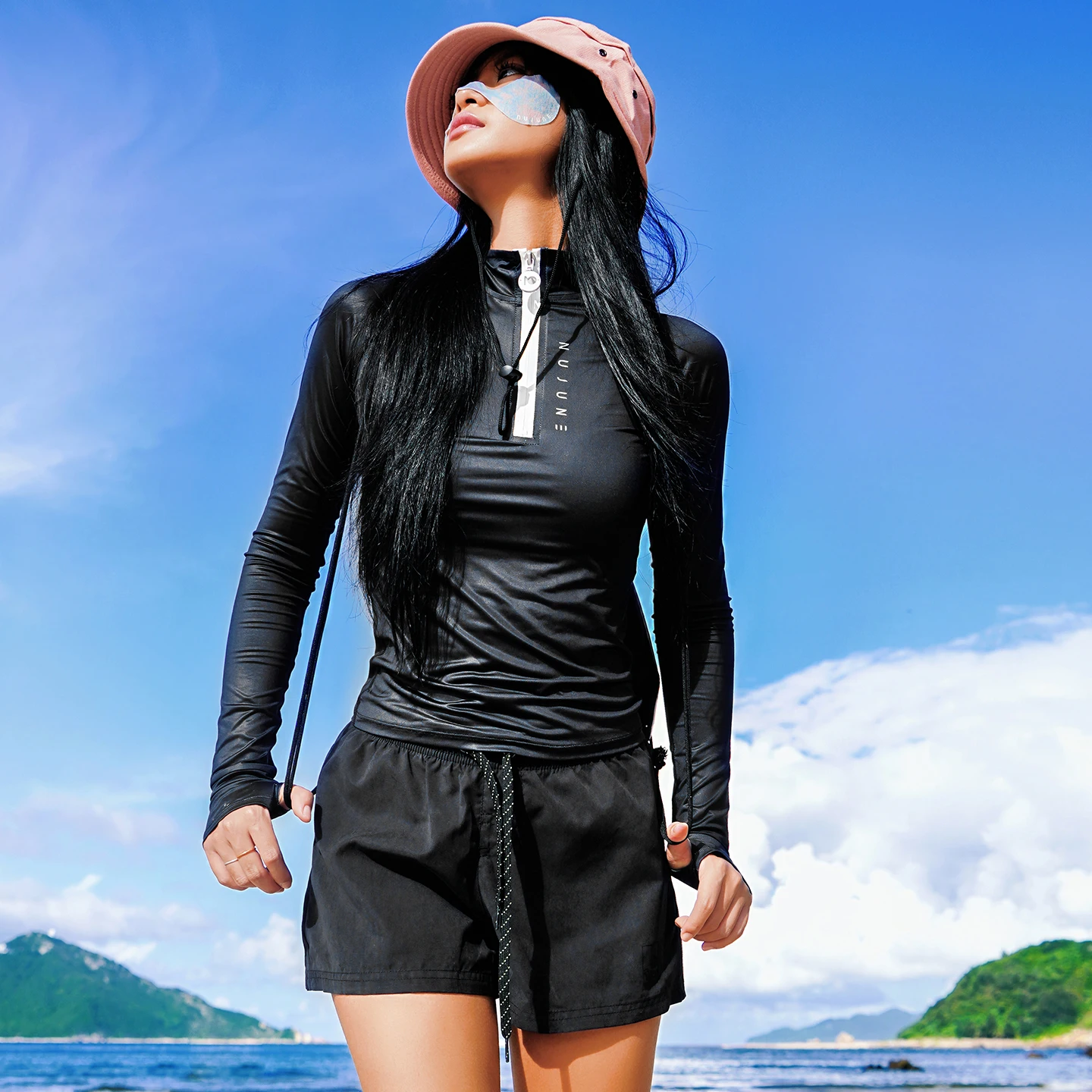 Nu-June Surfing Top Set Rash Guard for Women Long Sleeve Rashguard UPF50+ Swimwear Quick-Dry Surf Wetsuits with Diving Swimming