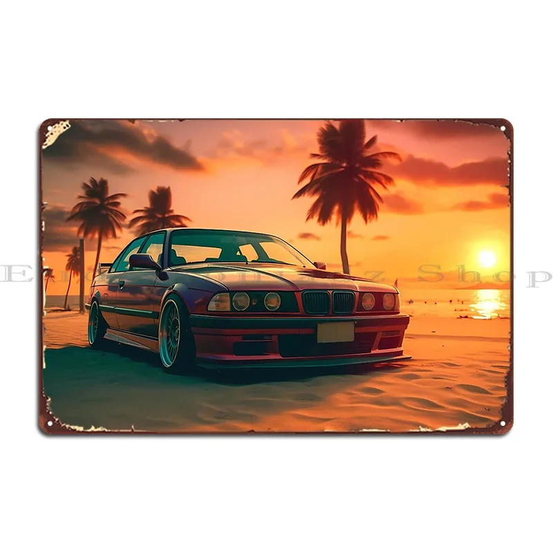 Car E Thirty Six Sunset Beach Metal Plaque Poster Club Create Design Pub Cinema Decoration Tin Sign Poster