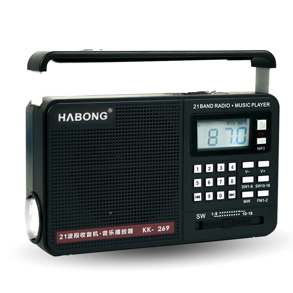 AM FM SW Radio Speaker Digital Display 21 Full Band Radio Receiver Speaker LED Strong Flashlight USB Charging Support TF Card