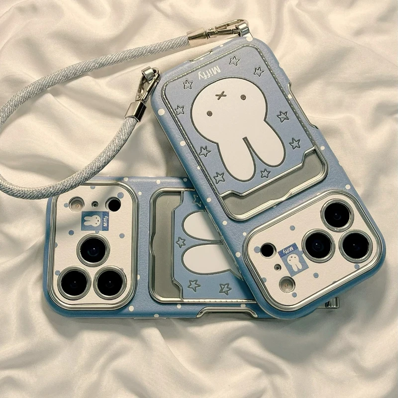 Miffy Kawaii Anime Stars Mobile Phone Case Girly Heart for Iphone17promax with Lanyard Anti-fall New Style Girls Card Holder
