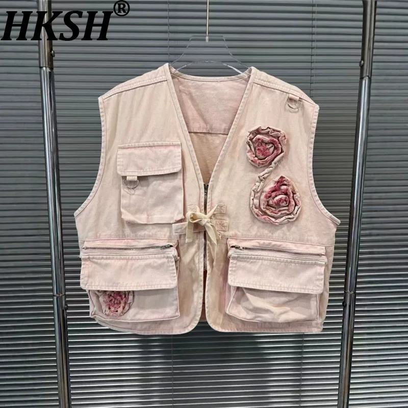 

HKSH осенний новый женский уличный жилет в американском стиле ретро, универсальный трехмерный жилет в стиле сафари с несколькими карманами HK8149