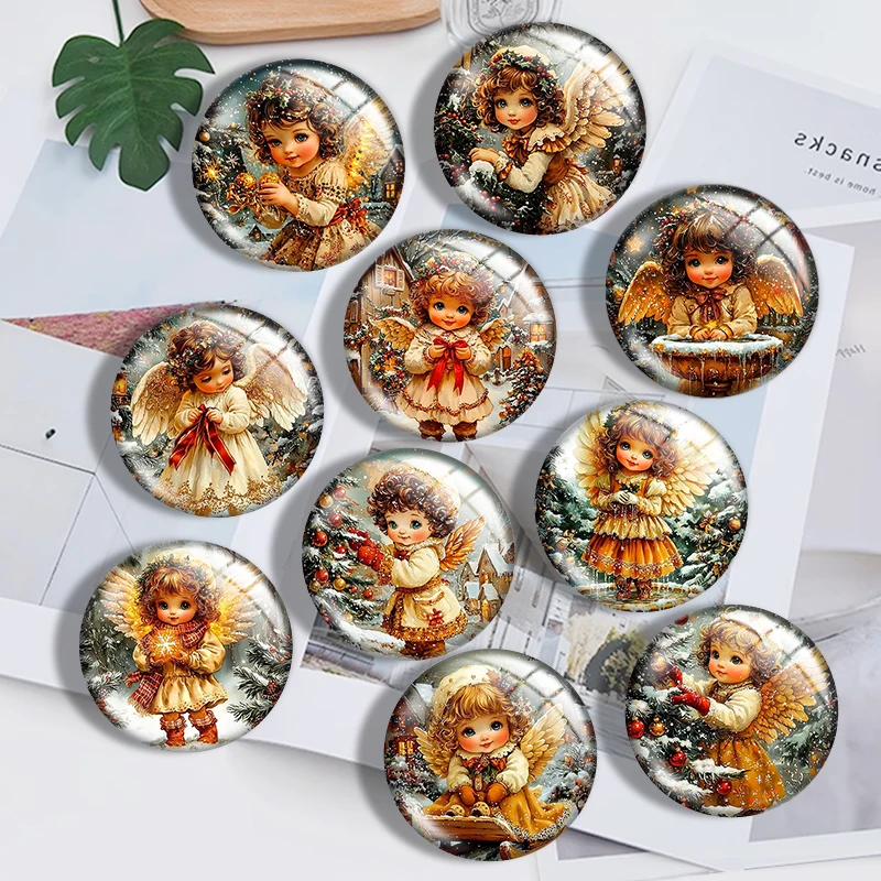 

Cute Vintage Christmas Angel mix 12mm/18mm/20mm/25mm Round photo glass cabochon demo flat back Making findings