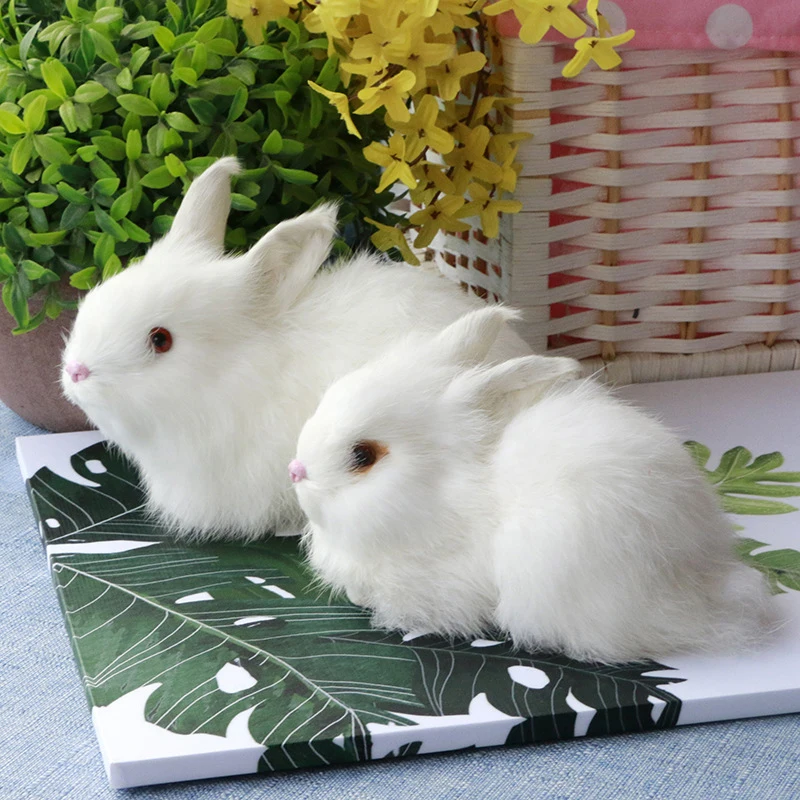 Simulation Rabbit Plush Vivid Lifelike Animal Easter Rabbit Model Figurines Children Birthday Gift Wedding Party Home Decoration