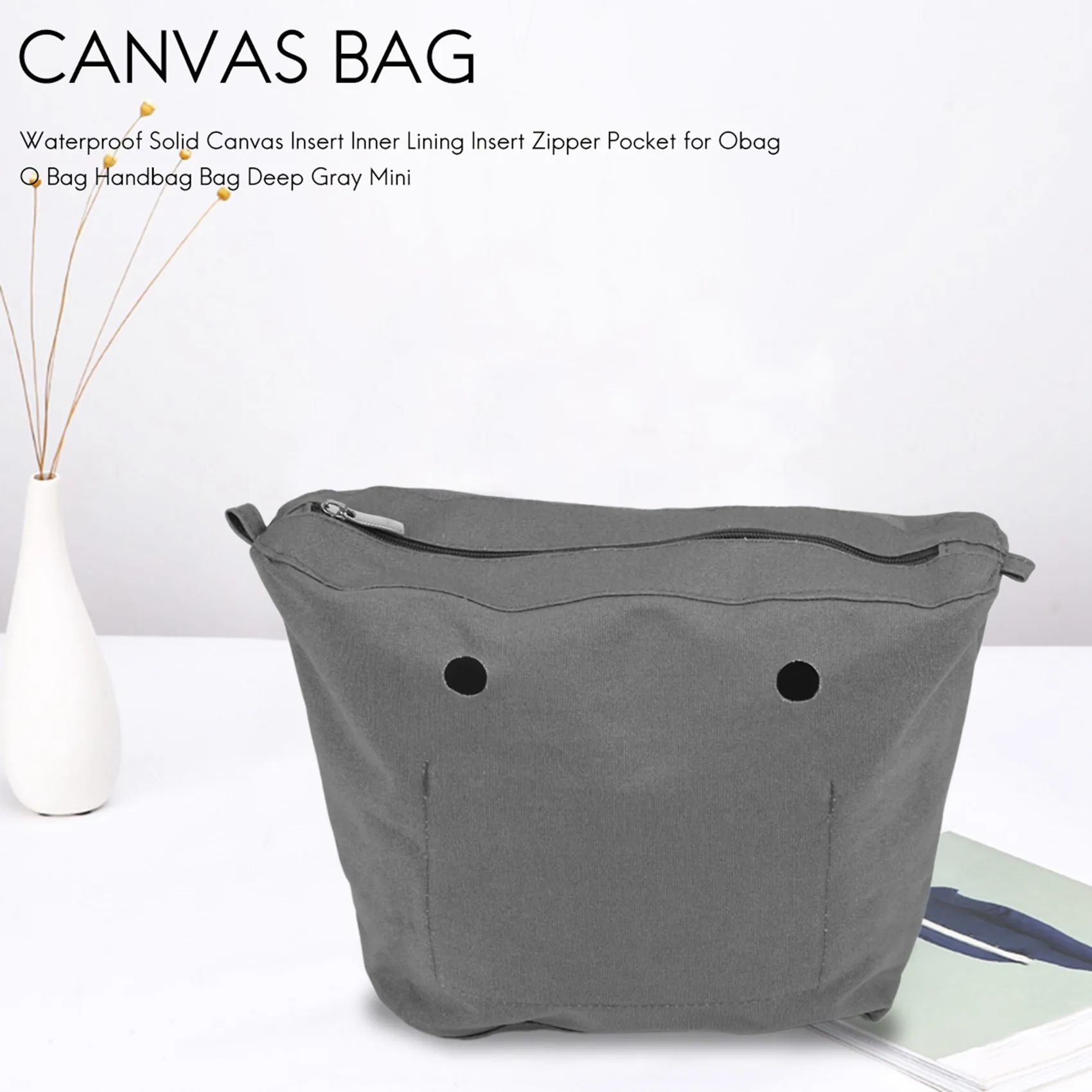 Waterproof Solid Canvas Insert Inner Lining Insert Zipper Pocket for Obag O Bag Handbag Bag Deep Gray Mini