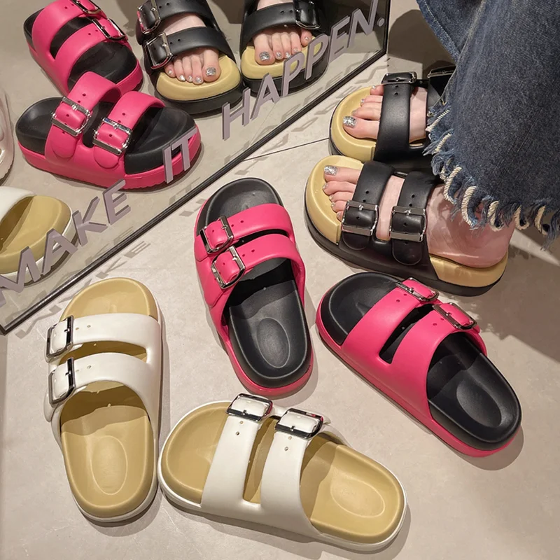 Zapatillas de tacón alto con plataforma para mujer, zuecos de goma y PU, calzado de verano