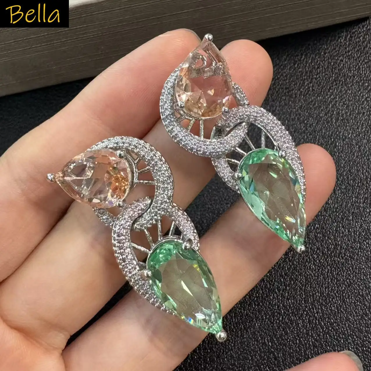 Teardrop Zircon Dangle Earrings for Women Red Green Clear Drop Earrings Elegant Wedding Evening Party Statement Jewelry Gift