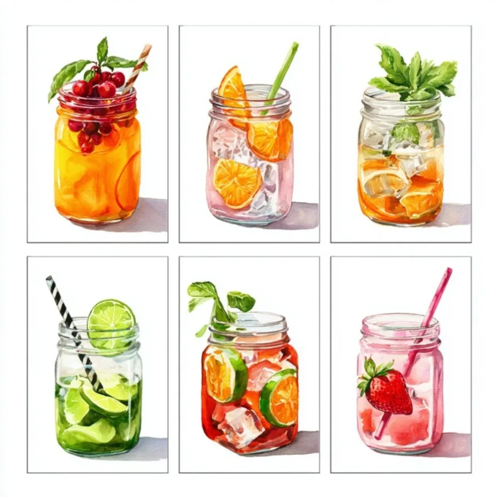 6 Stück fruchtig-aromatisierte Eisgetränke, erfrischend. DIY-Malereien für den Sommer, geeignet zur Wanddekoration im Haus. – Detail 2